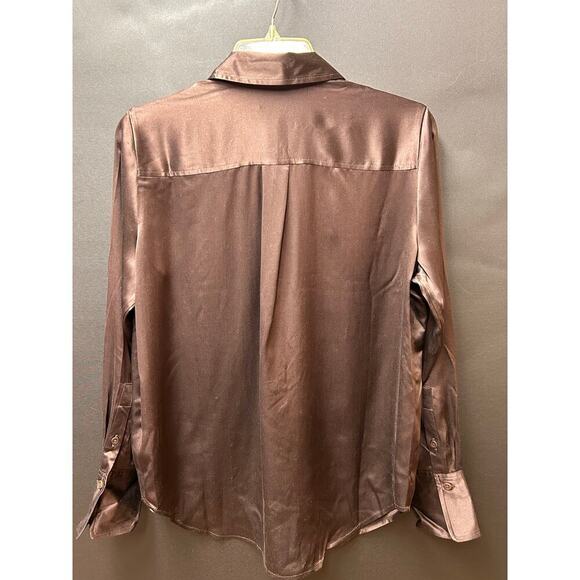 NWT J Crew100% Satin Brown Long Sleeve Blouse Button Down Pockets  Sz Small - Picture 3 of 13